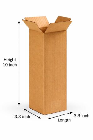 Corrugated Cardboard Shipping Boxes 3.3 Inch x 3.3 Inch x 10 Inch – Die Cutting & Strong Kraft Packing Box for Bottles, Glass Items, Gifts & Ecommerce Packaging | Durable Corrugated E-Commerce for Safe Shipping & Storage
