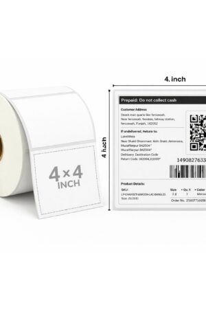 4×4-(400) Direct Thermal Shipping Labels Roll – 400 Labels | Premium DT Roll for Thermal Printers | Strong Adhesive, Waterproof, Fade-Resistant | Compatible with Amazon, Flipkart, Meesho, Delhivery, Bluedart, FedEx